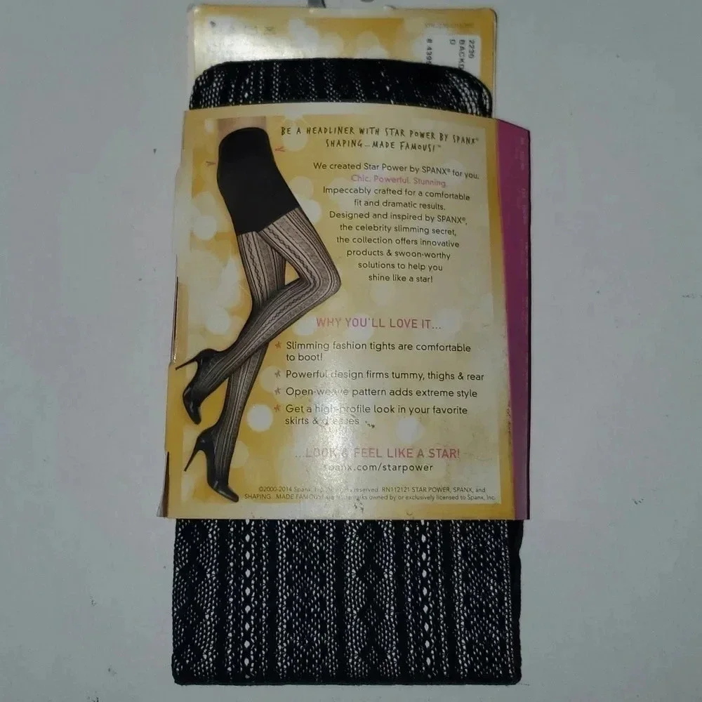 Star Power by Spanx Open Weave Shaping Tights in Black Women's Size D NWT